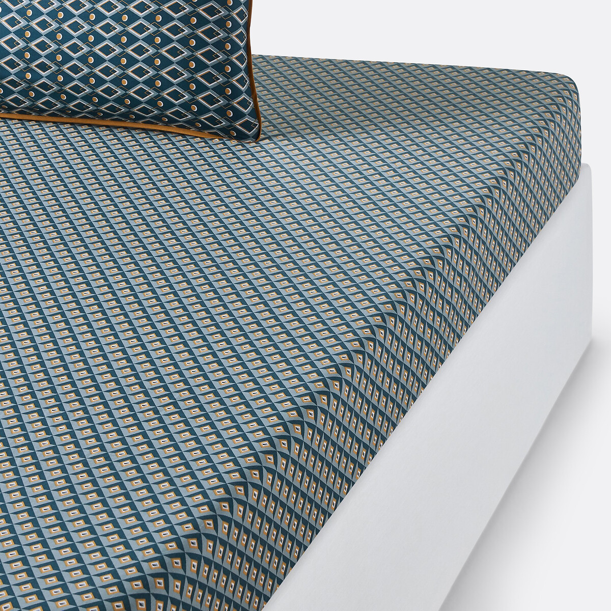 Drap housse pur coton, Pallazzo imprimé bleu, LA REDOUTE INTERIEURS