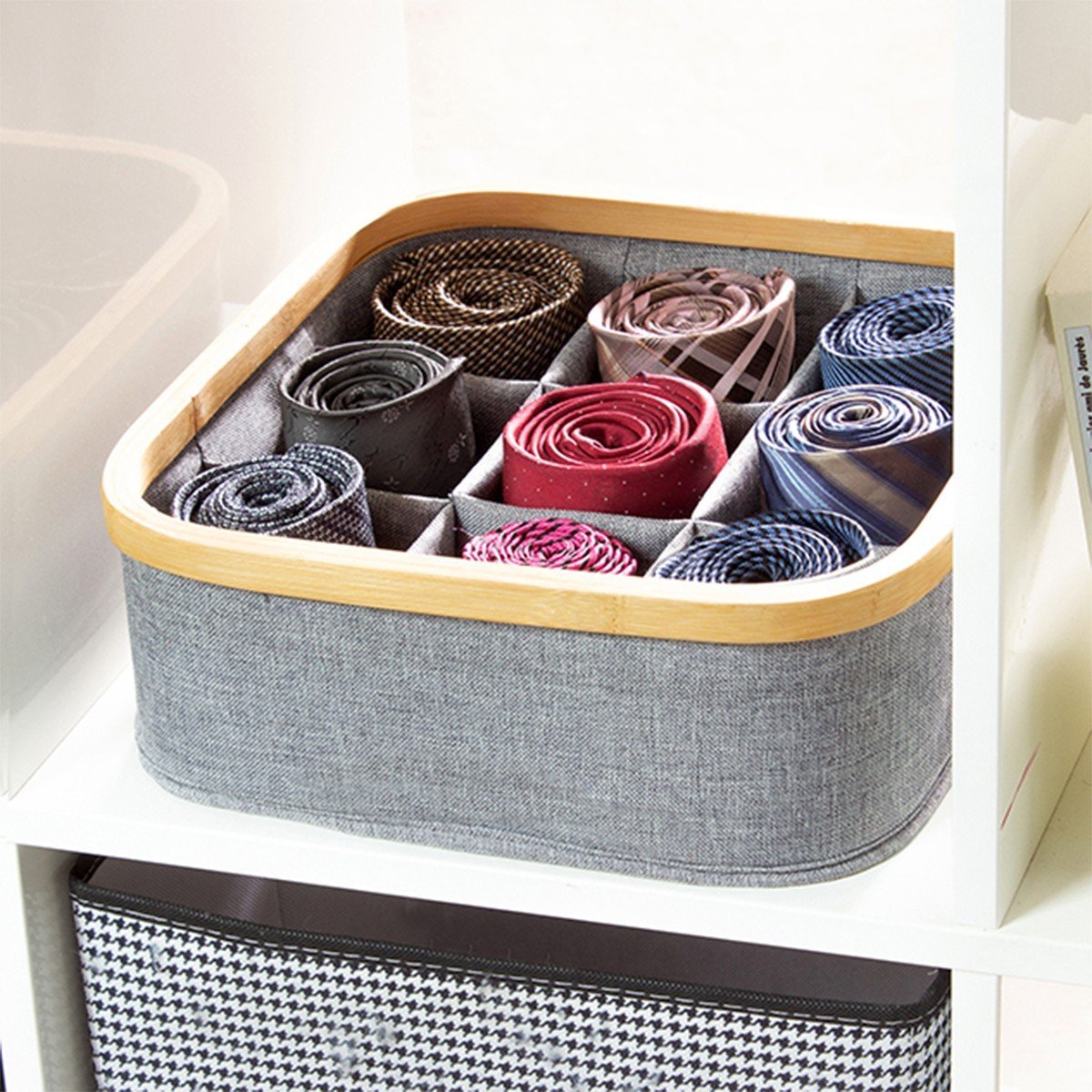 Panier cadre bambou 9 compartiments coloris gris gris, CASAME