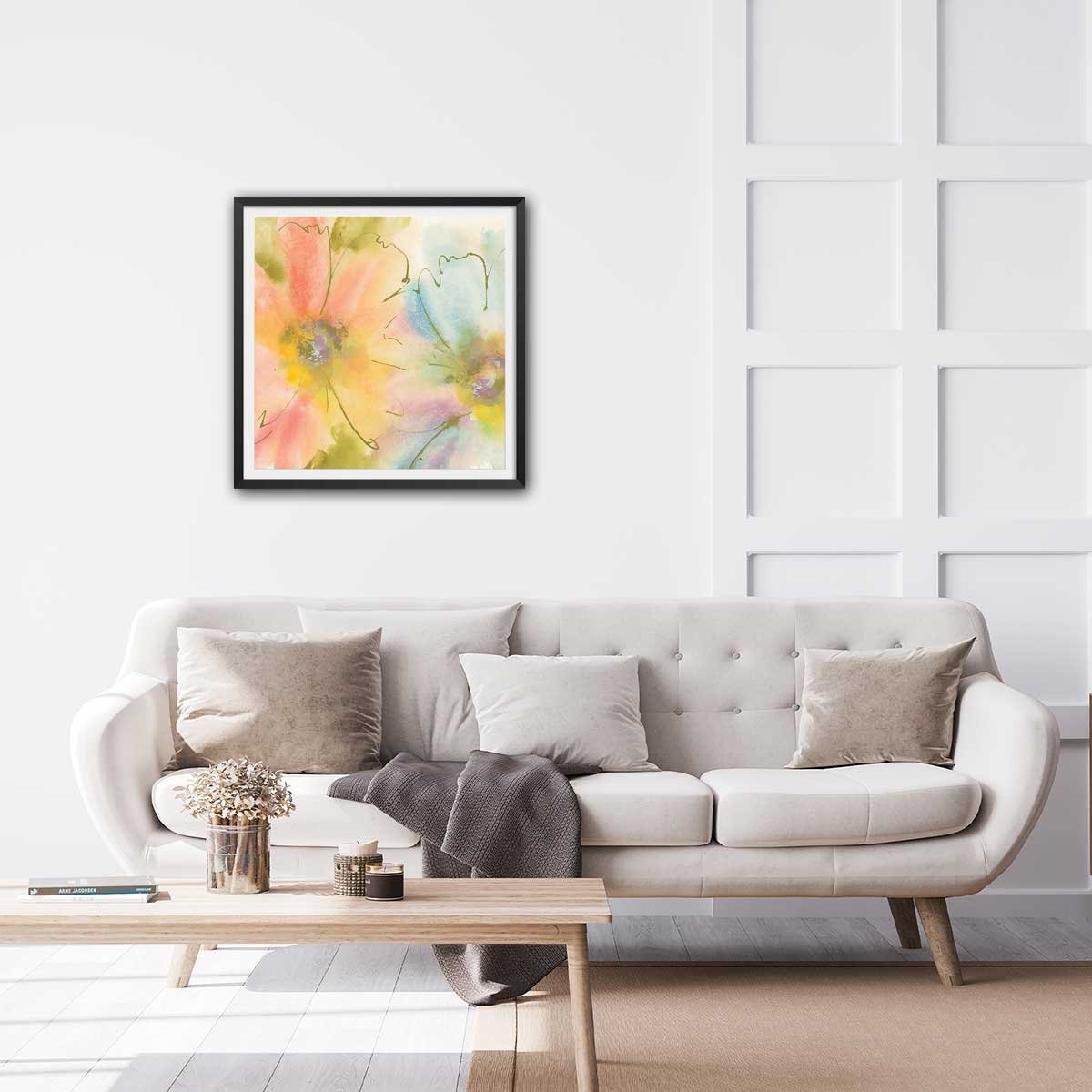 Poster pastel flower affiche + cadre en bois - noir, HEXOA