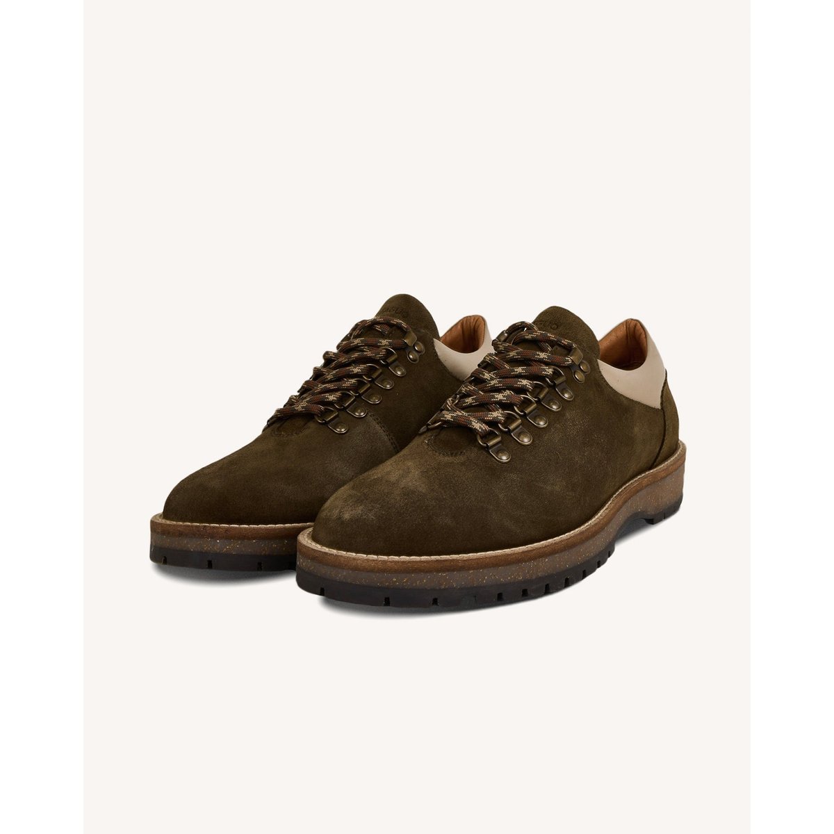 Chaussures basses en cuir suédé kaki, FAGUO