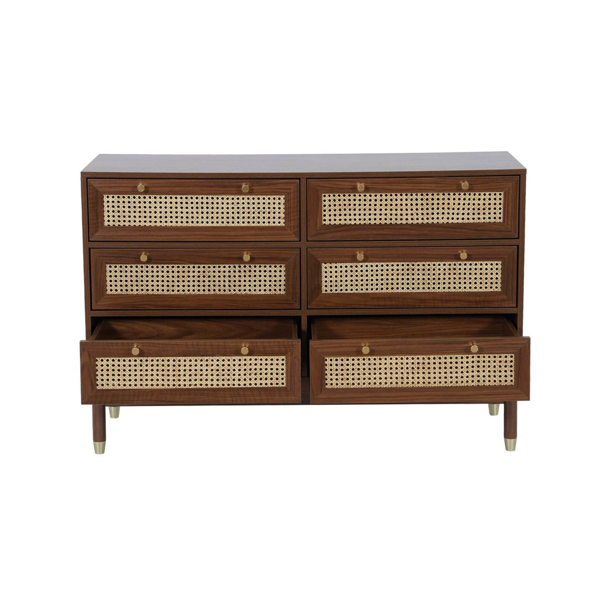 Commode décor bois et cannage 6 tiroirs JUDITH naturel, SWEEEK