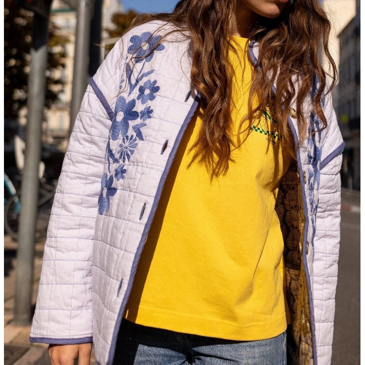Giacca trapuntata reversibile, VANITA stampa floreale blu, APACHES COLLECTIONS