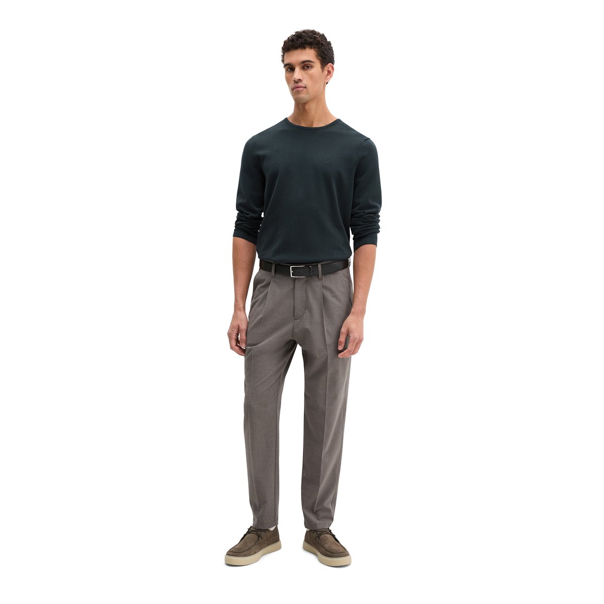 Pull-over en maille fine regular en coton biologique certifié bleu foncé, MARC O'POLO