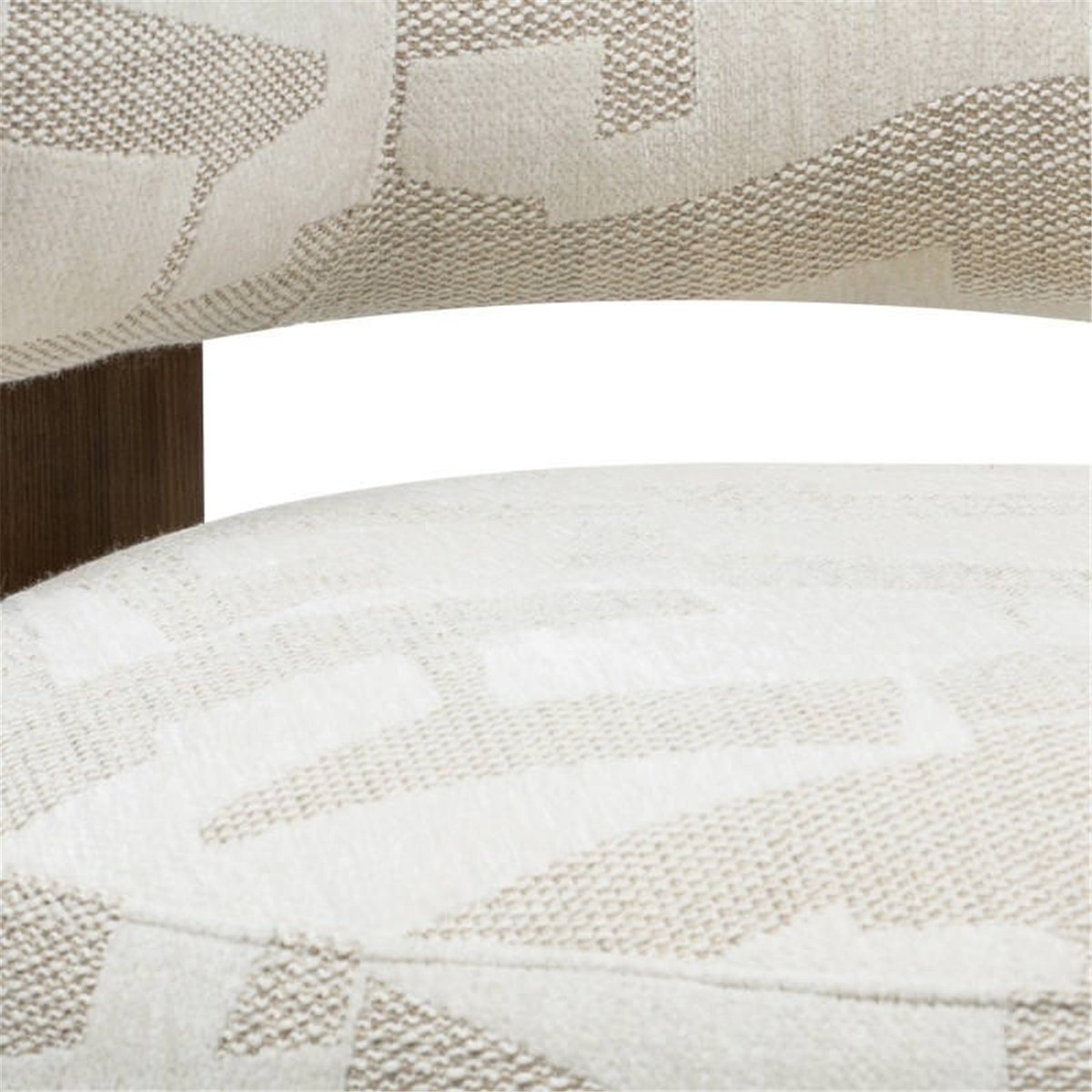 Fauteuil lounge arrondi tissu et noyer bleu beige et noyer, RECOLLECTION