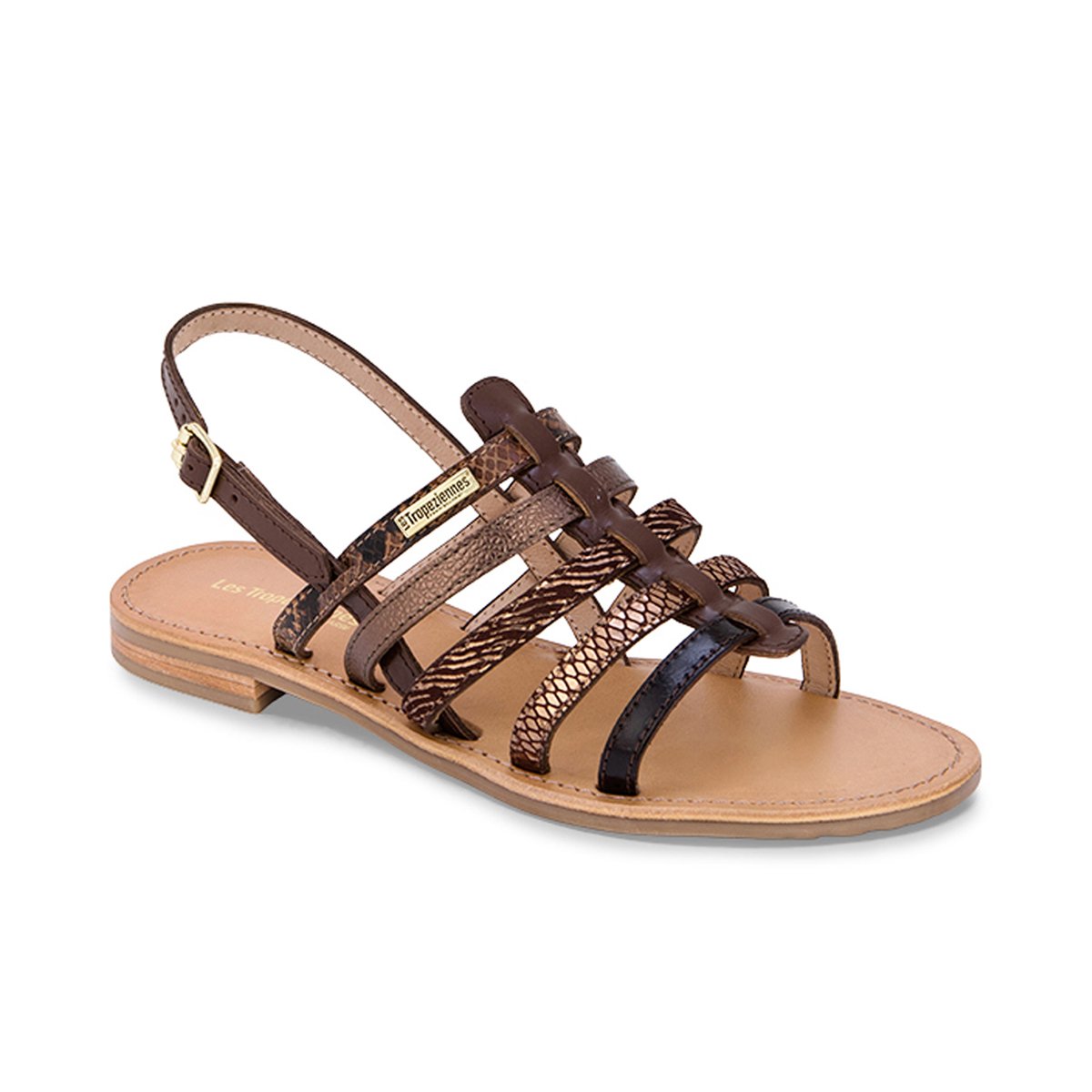Sandales plates en cuir à brides HAVAGUM chocolat, LES TROPEZIENNES PAR M.BELARBI