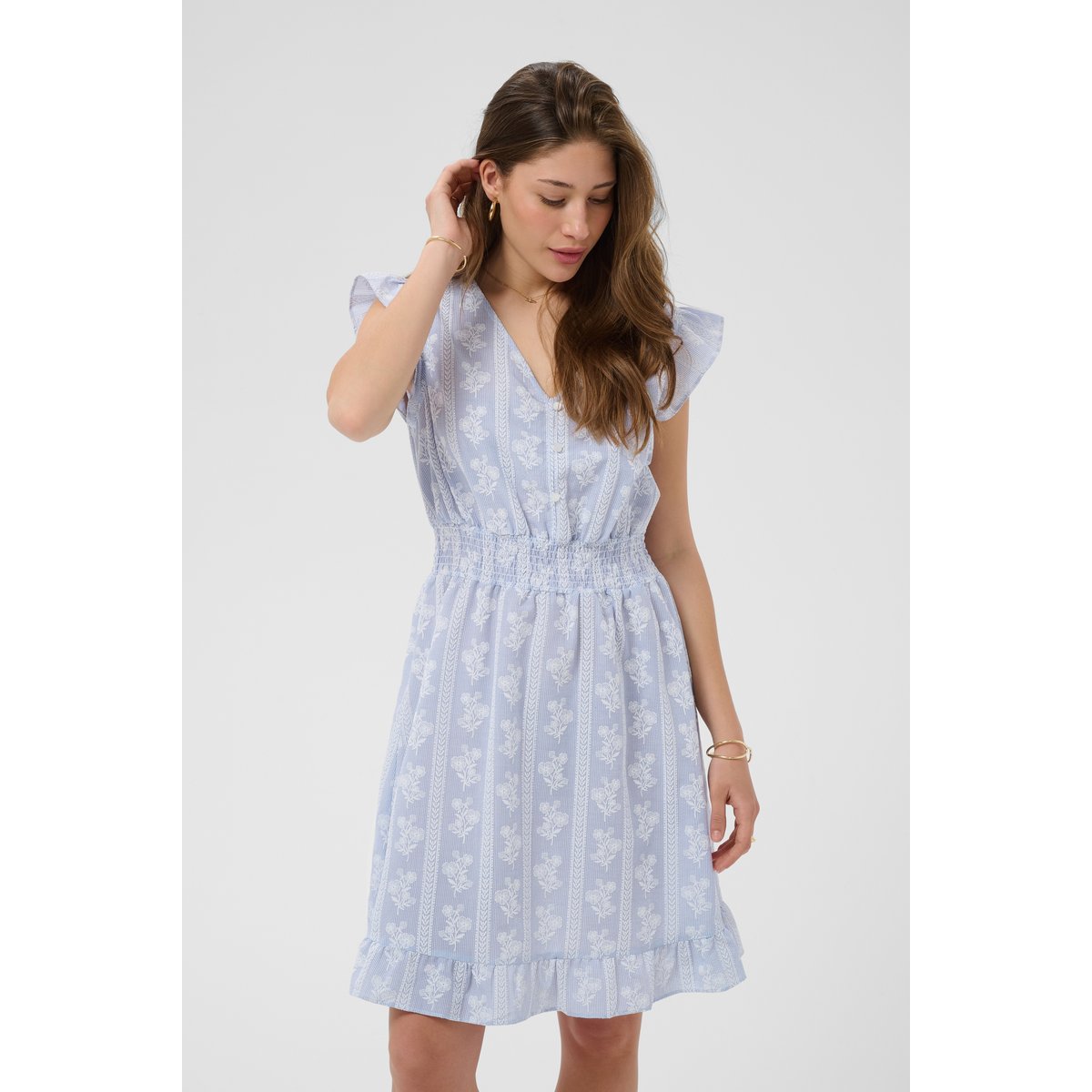 Robe bleu blue white stripe w. flowers, CREAM