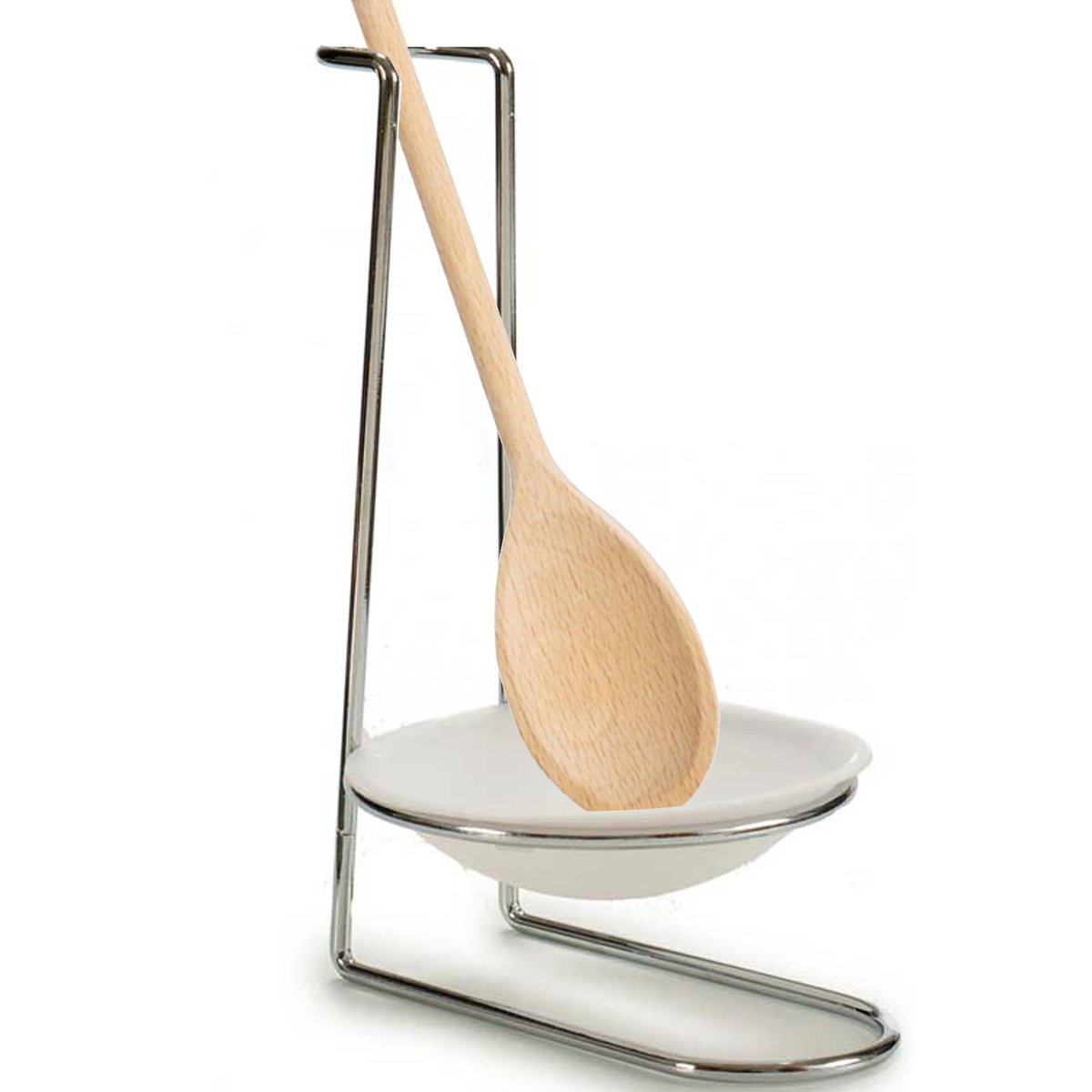 Repose cuillère en métal chromé et plastique blanc blanc, WADIGA