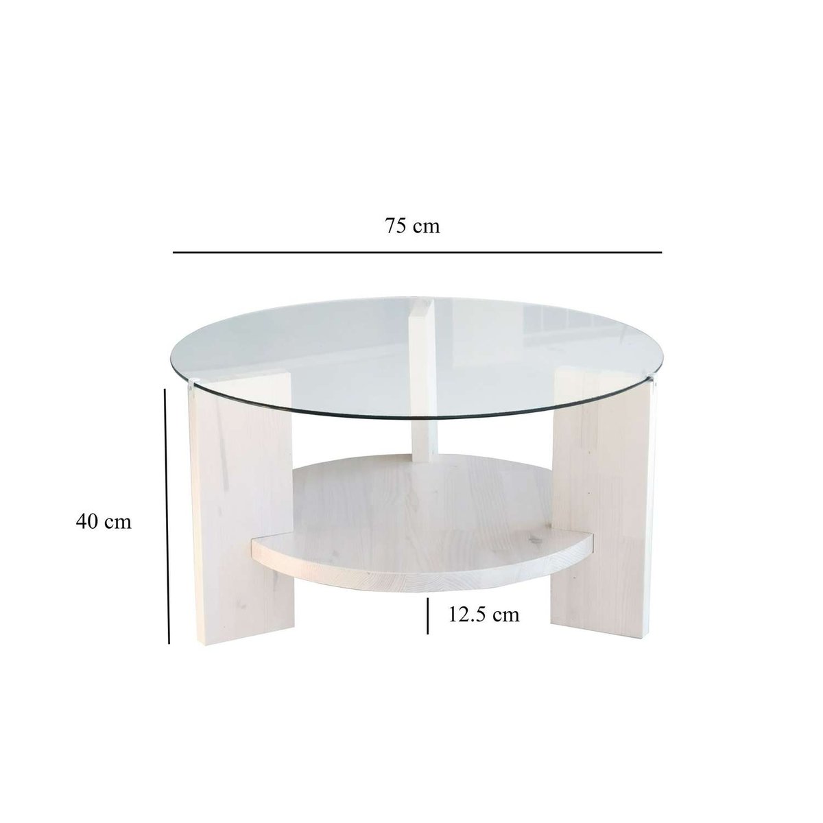 Table basse ronde 1 étagère en verre et bois massif AURÉLINE blanc, TOILINUX