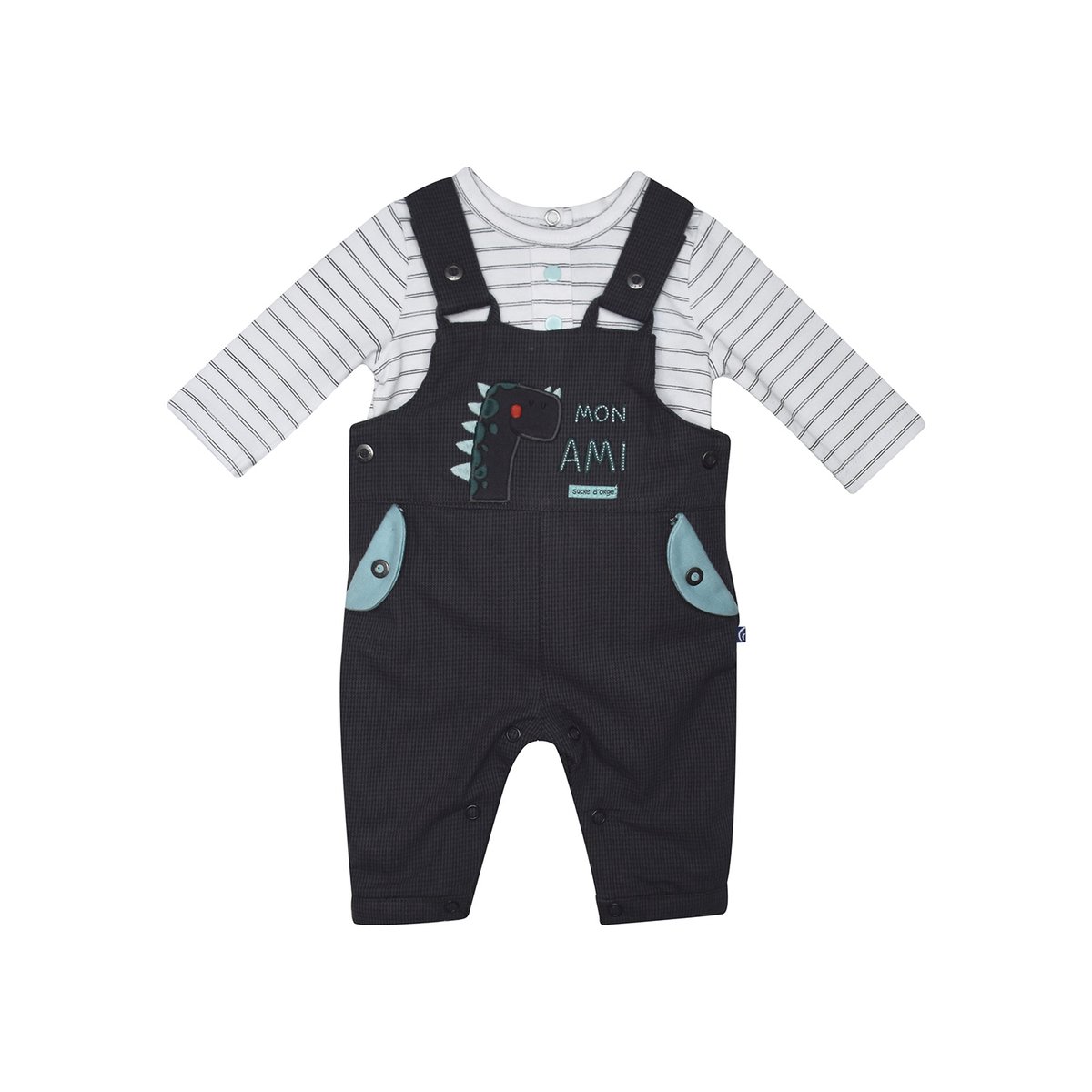 T shirt + salopette naissance fernand gris, SUCRE D'ORGE