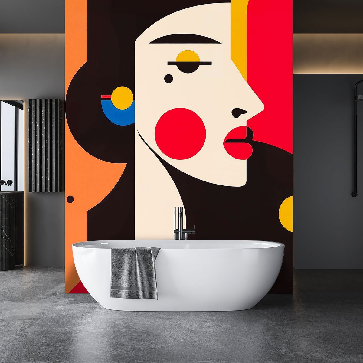 Papier peint portrait féminin pop art géométrique coloré multicolore, HEXOA