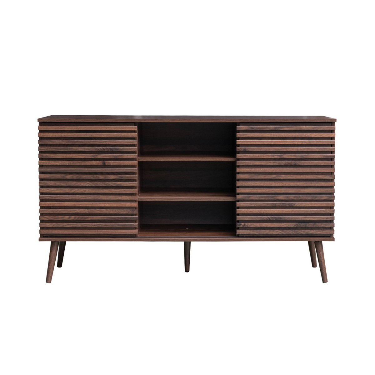 Buffet scandinave décor bois rainuré 2 portes coulissantes 140cm MADERE naturel, SWEEEK