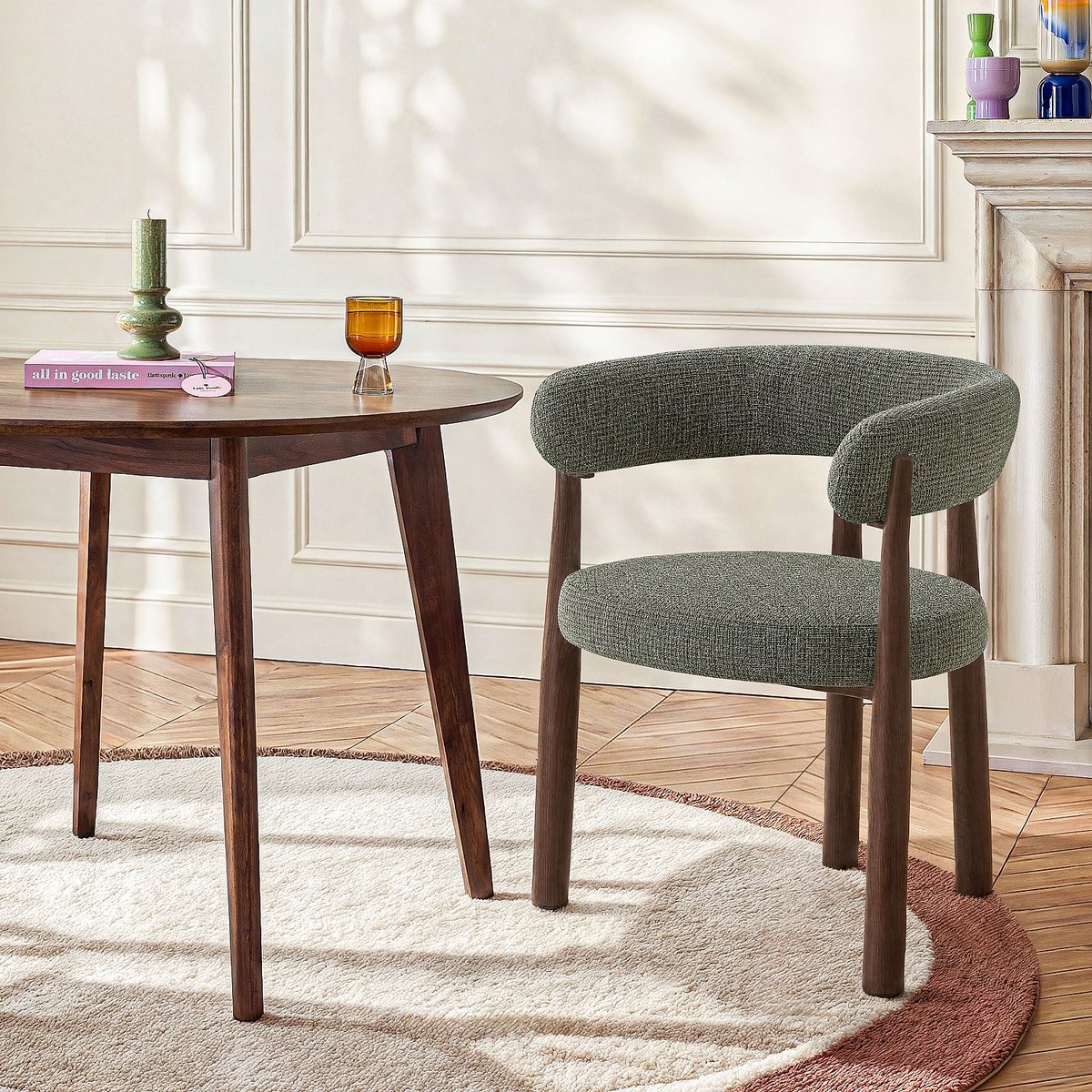 Lot de 2 chaises en tissu et métal finition noyer avec accoudoirs BRYNE vert, HABITAT