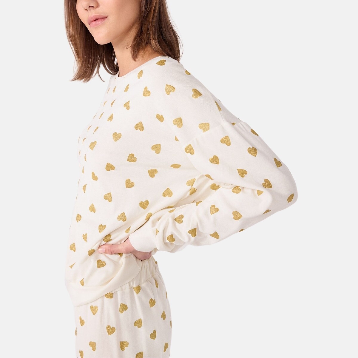 Pyjama imprimé cœurs dorés beige/doré, PETIT BATEAU