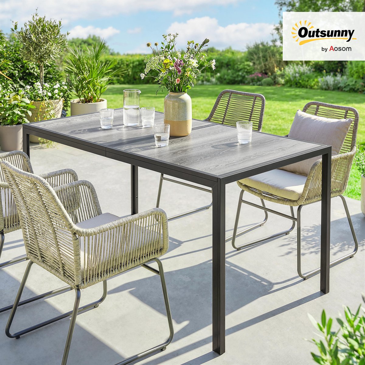 Table de jardin Acier galvanisé Gris gris, noir, OUTSUNNY