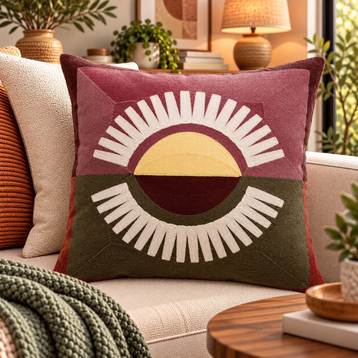 Coussin brodé Balade Radieuse bordeaux, EDEN