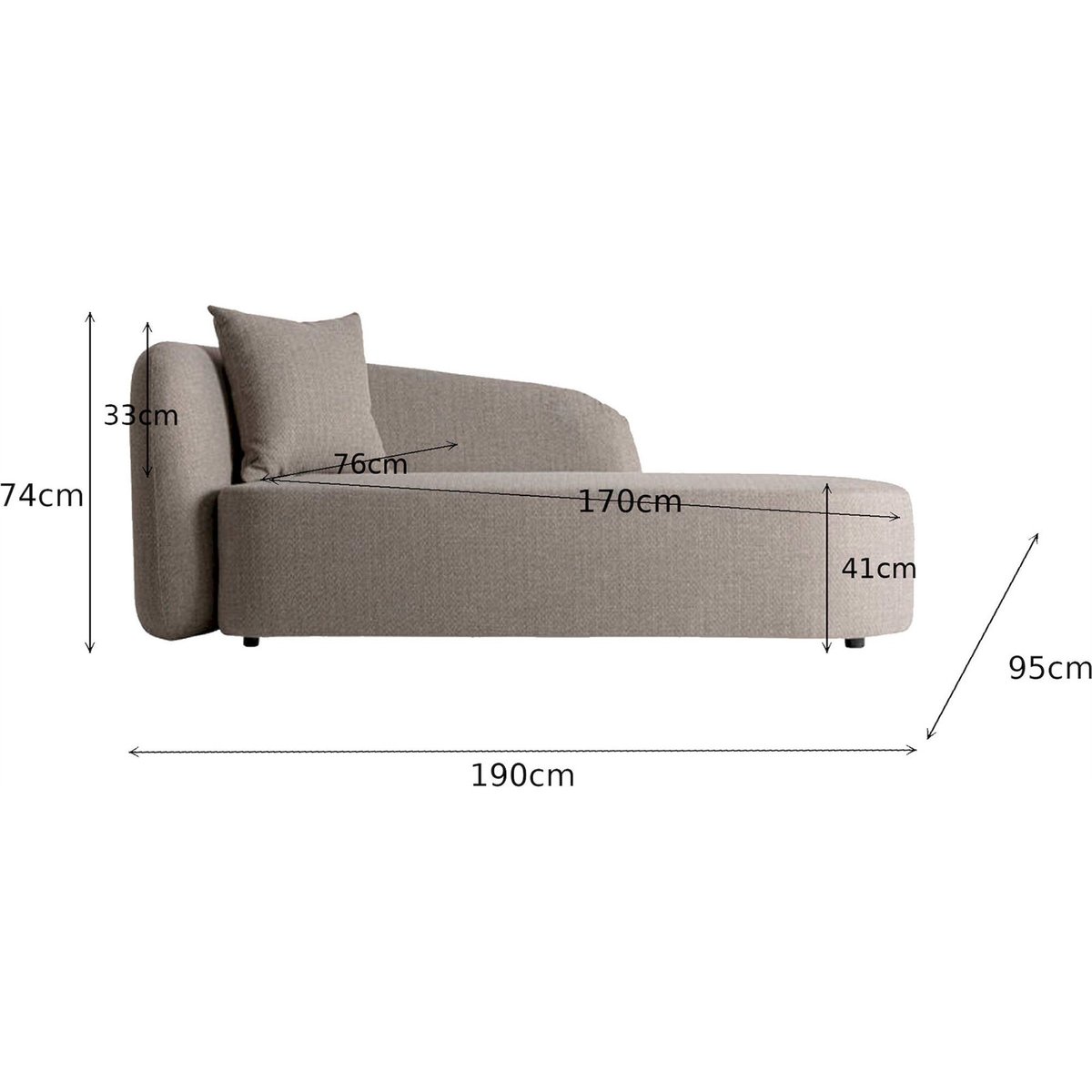 Chaise longue contemporaine collection VACIO taupe, RECOLLECTION