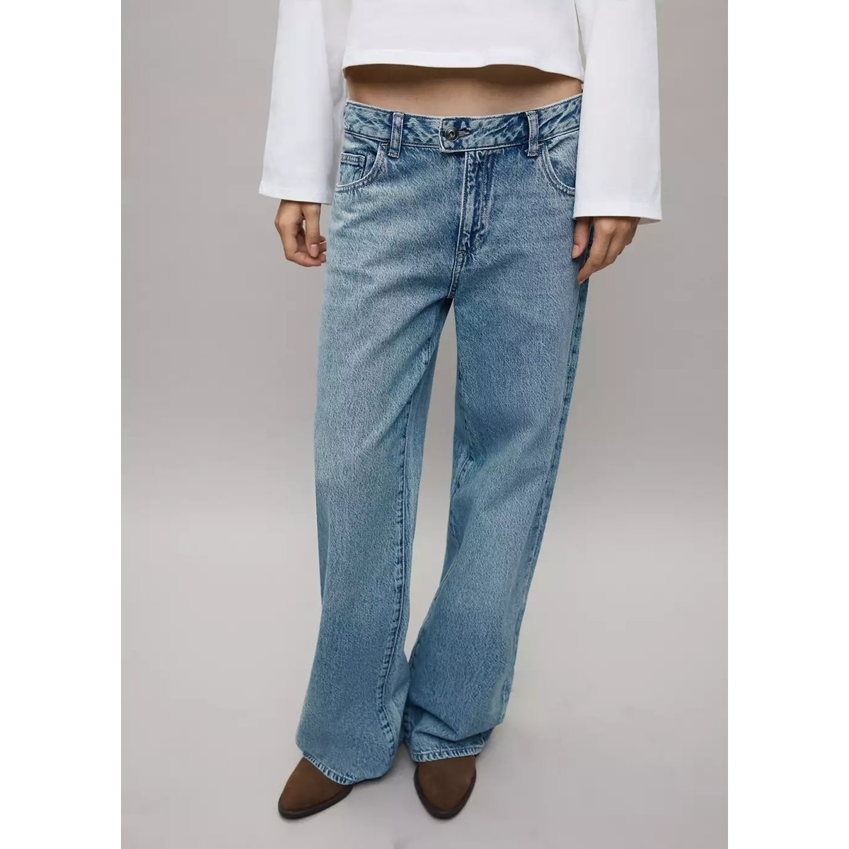 Jean wide leg à fermeture croisée bleu moyen, MANGO TEEN