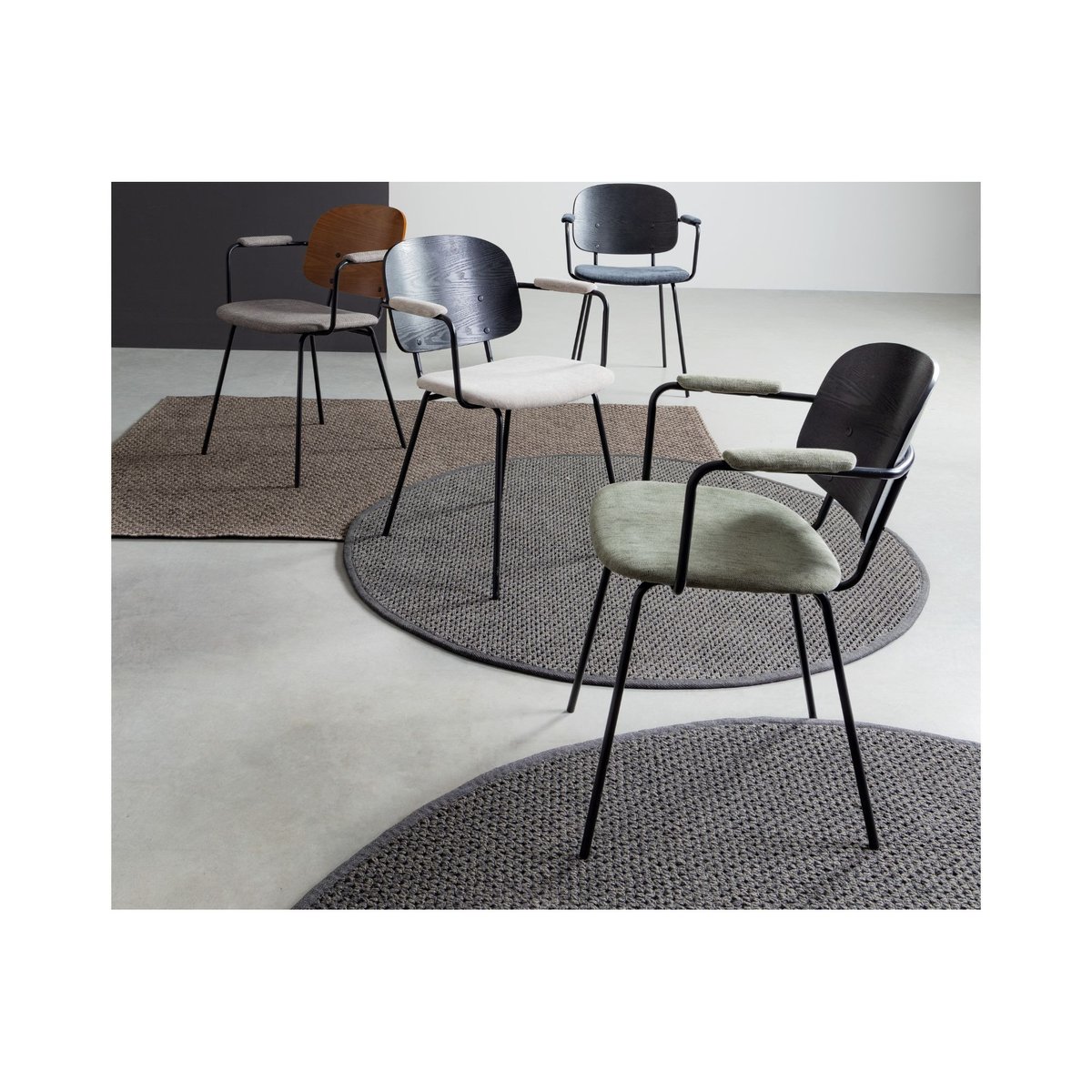 Chaises de salle à manger en bois accoudoirs tissu (lot de 2) - JADE vert, HELLIN, DEPUIS 1862