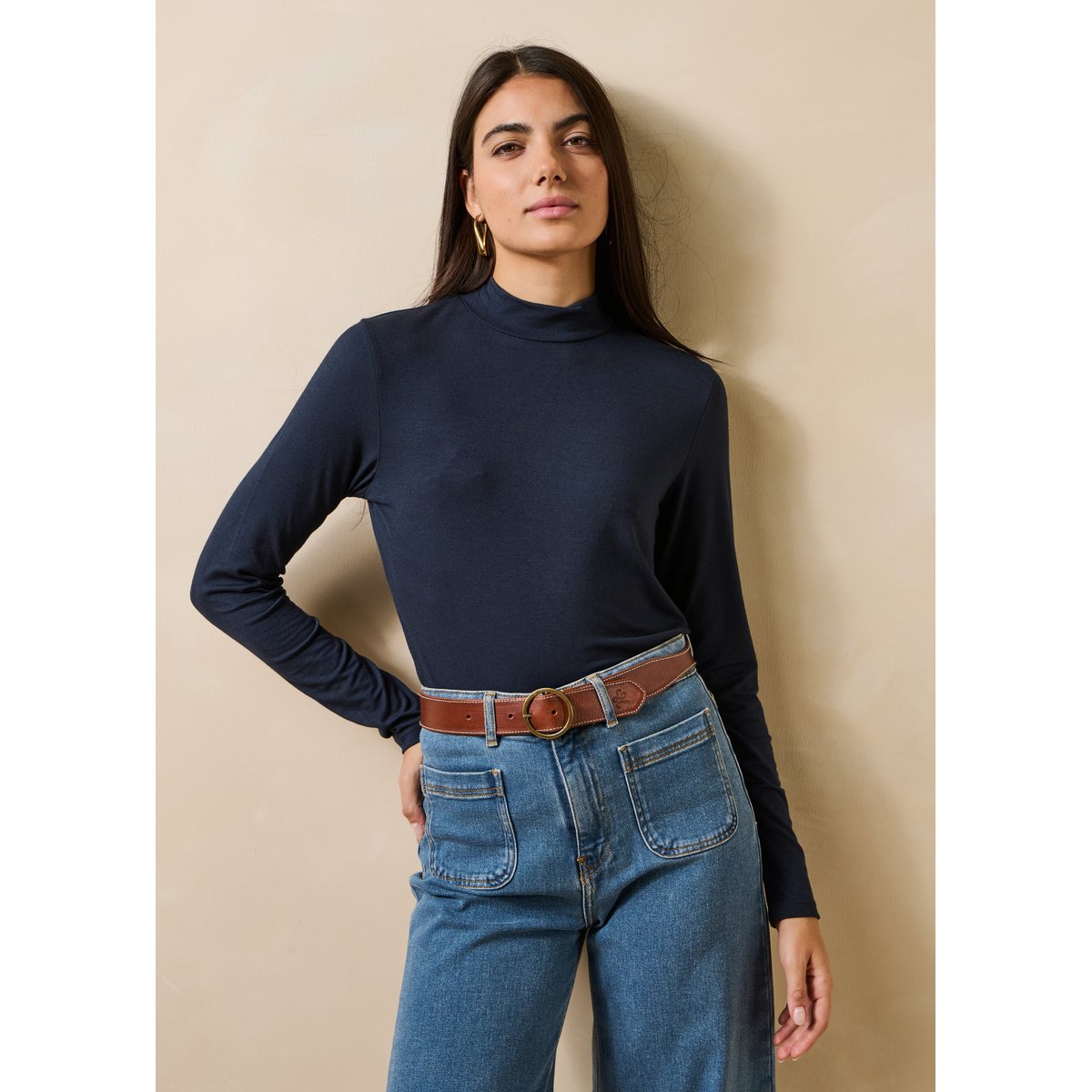 T-shirt manches longues modal et cachemire bleu encre, LA FEE MARABOUTEE