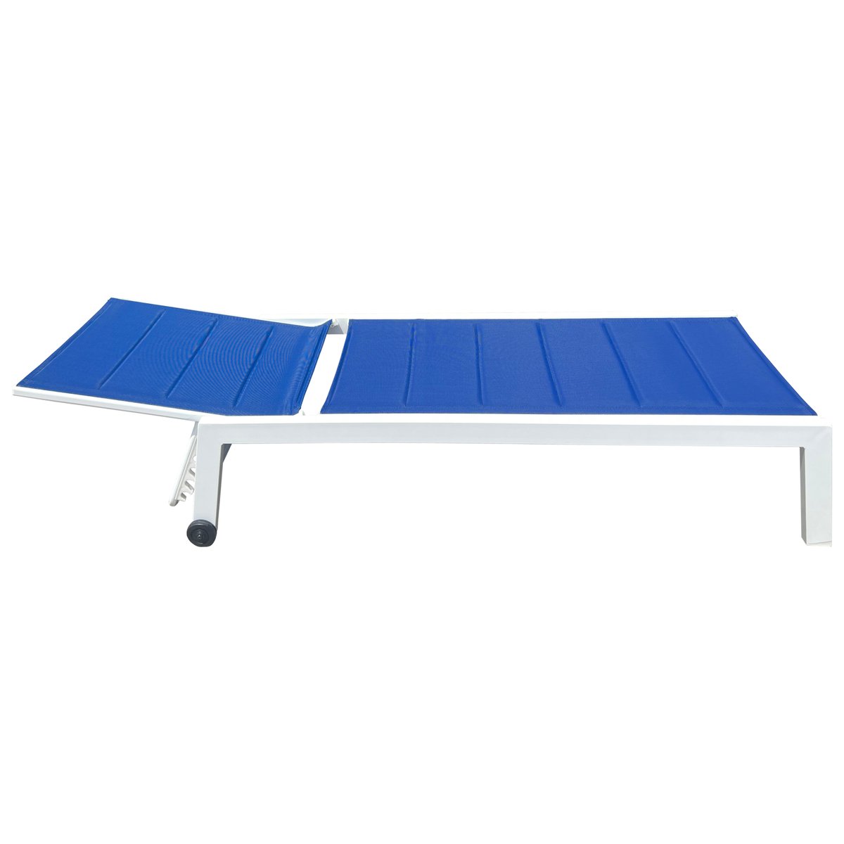 2 bains de soleil et table d'appoint, BARBADOS bleu, blanc, HAPPY GARDEN