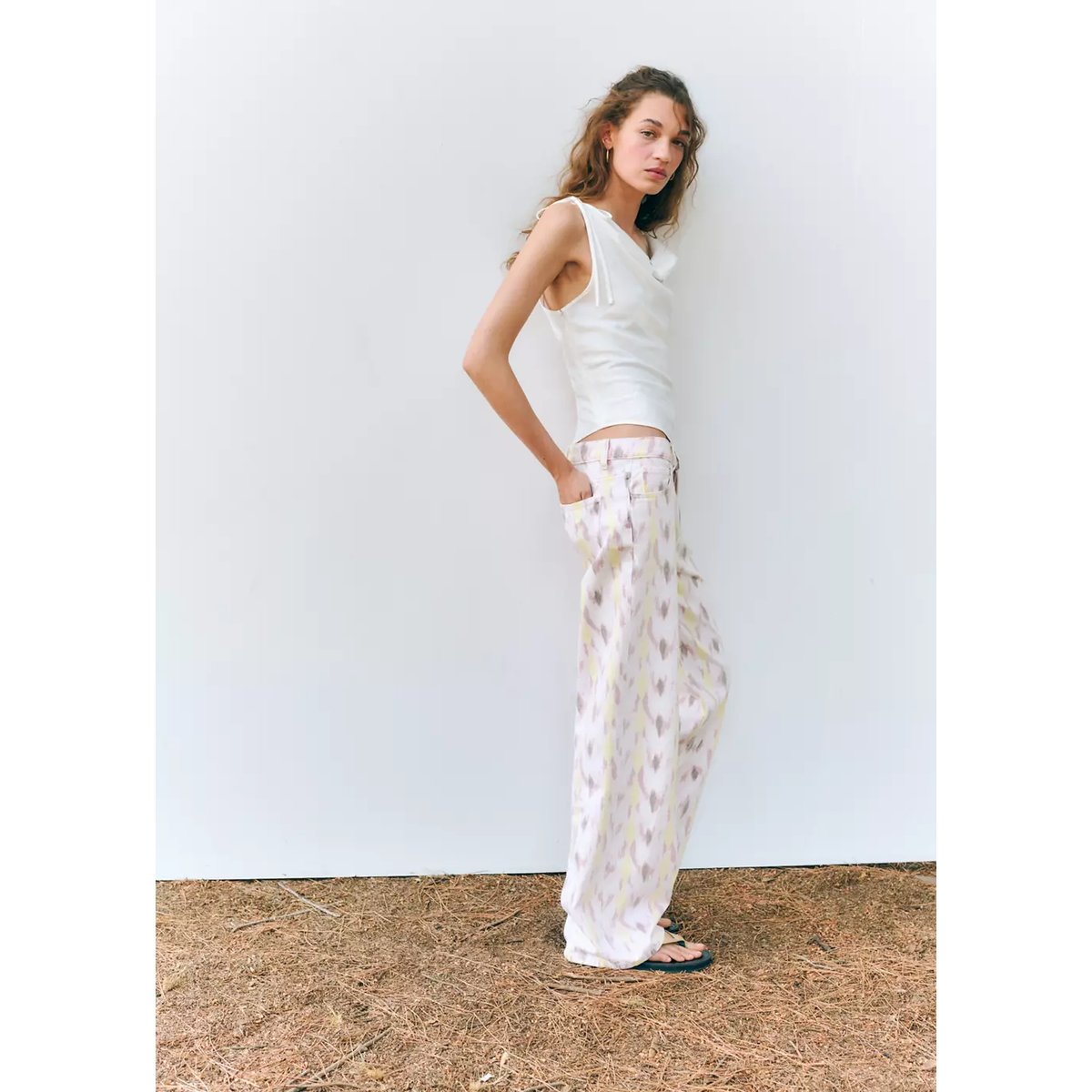 Jean low waist imprimé blanc cassé, MANGO TEEN