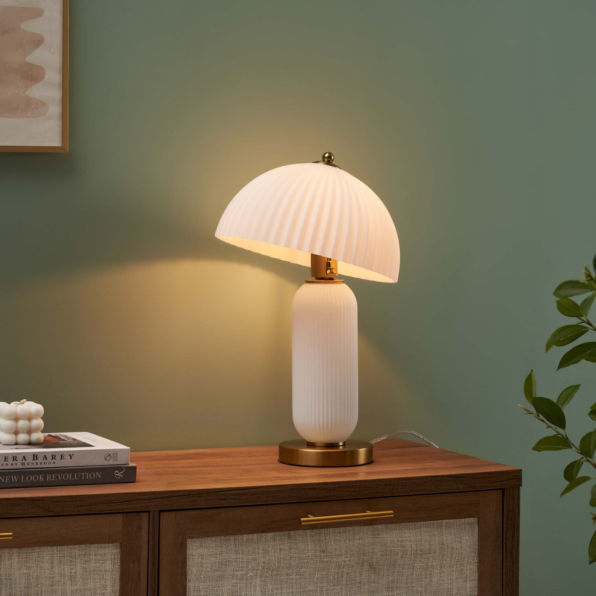 Lampe à poser vintage en verre - ADALINE laiton et blanc, KOSILUM