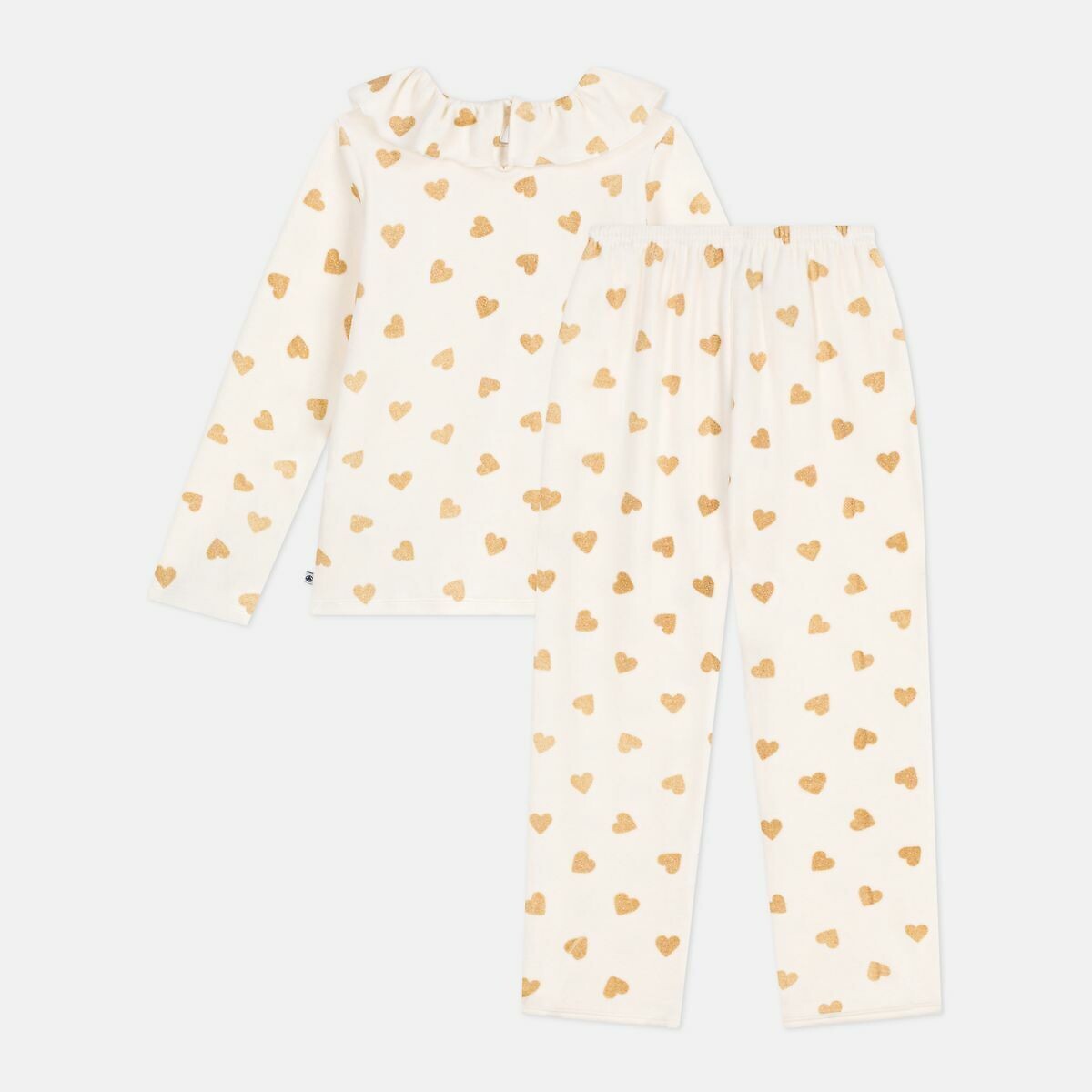 Pigiama in cotone, con stampa a cuori color oro fantasia cuore, PETIT BATEAU