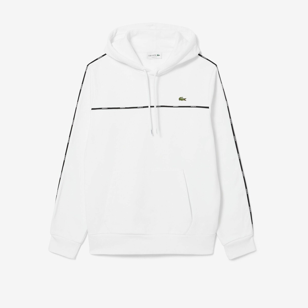 Sweat à capuche avec liseré Lacoste blanc, LACOSTE