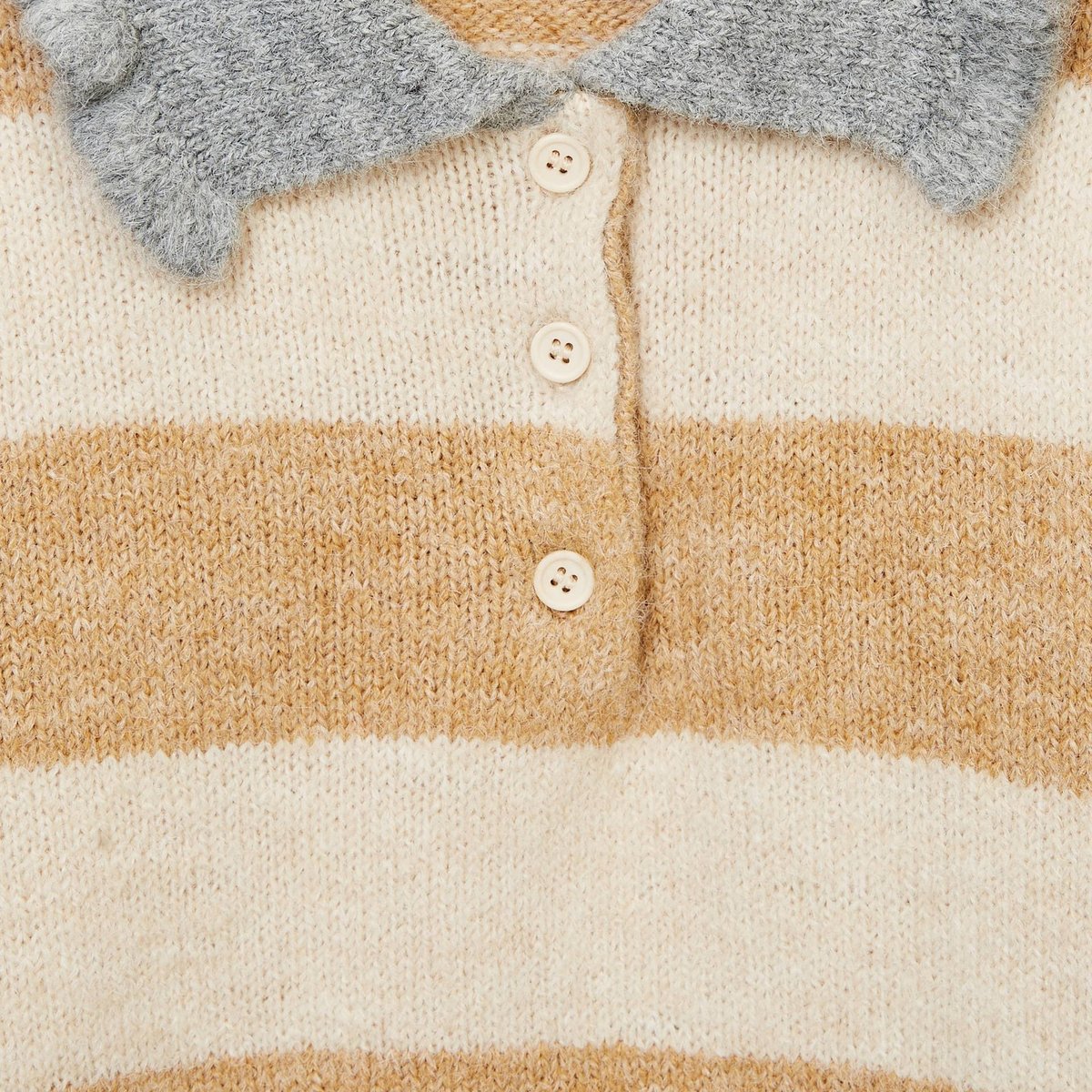 Pull rayé col chemise contenant de la laine osier, MONOPRIX