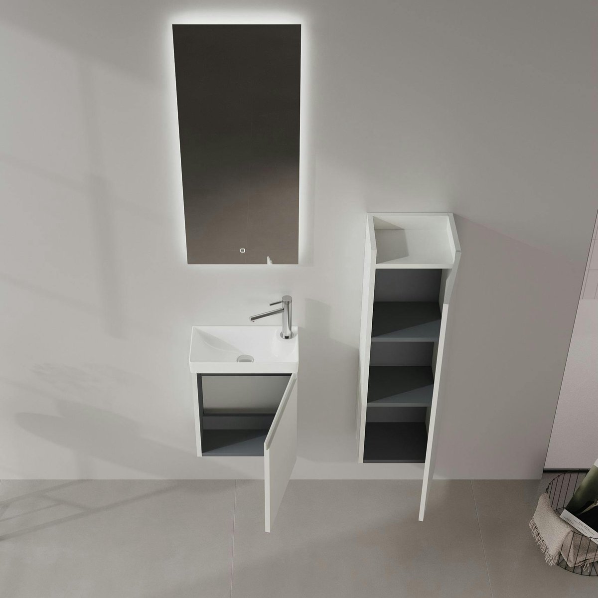 Meuble lave-mains suspendu 1 porte IRIS cachemire, PIER IMPORT