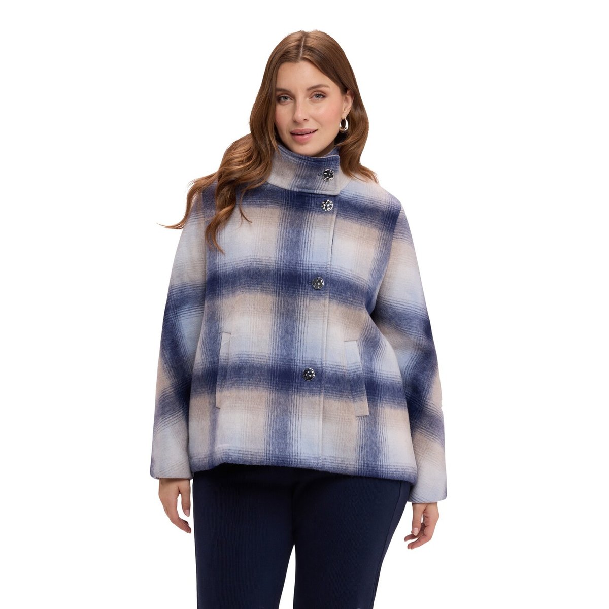 Manteau court à motif à carreaux bleu, FIORELLA RUBINO