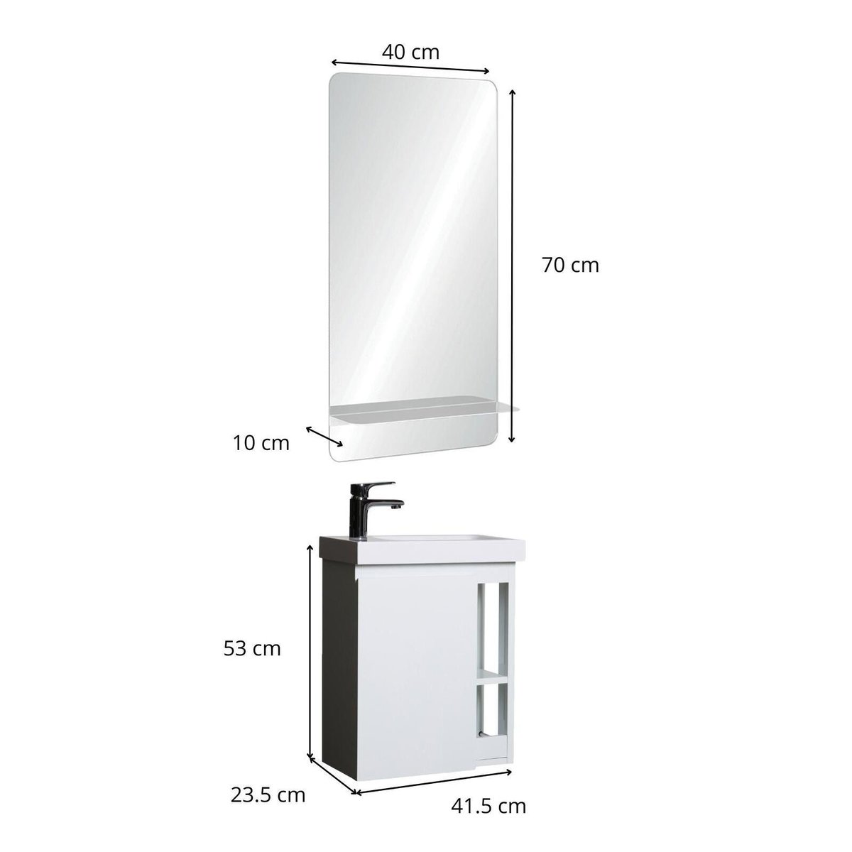 Ensemble lave-mains avec robinet chromé et miroir HAMPTON blanc brillant, MOB IN