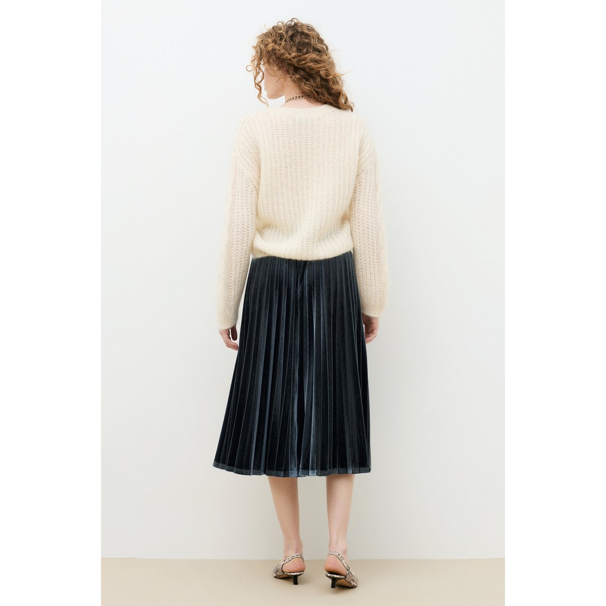 Jupe fluide velours JULIA bleu gris, CAROLL