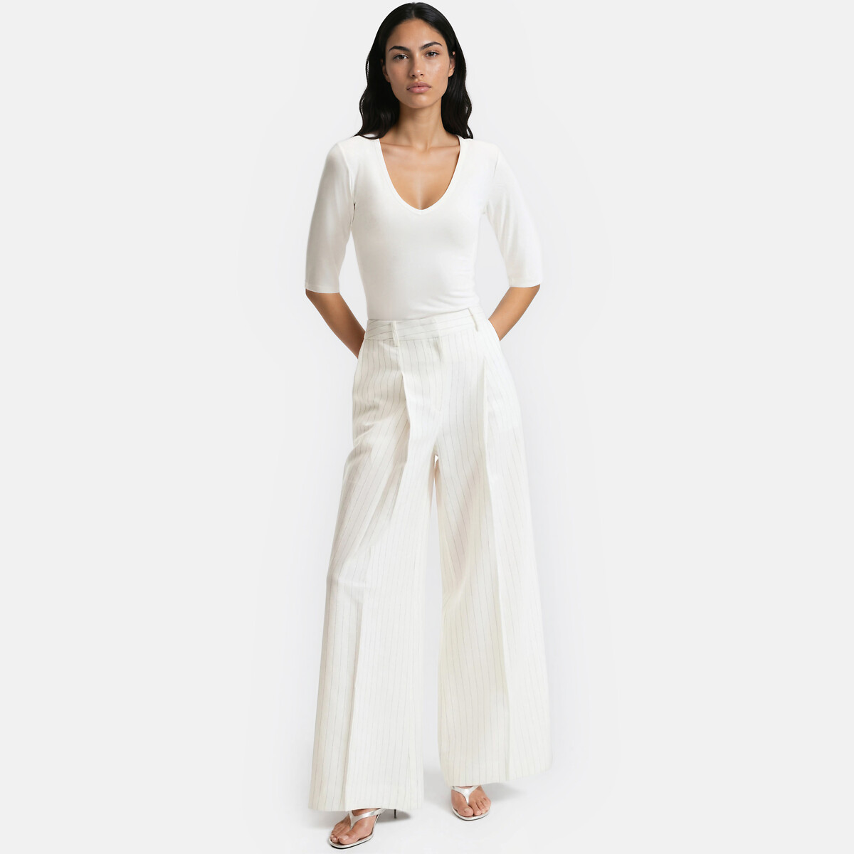 V-Neck Short Sleeve T-Shirt white, LA REDOUTE COLLECTIONS