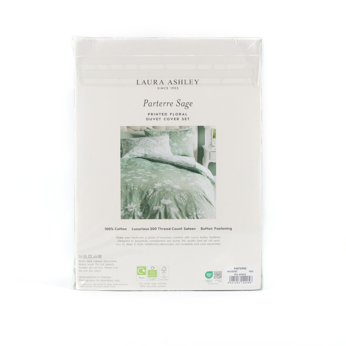 Parure de lit fleurie Parterre Sage pour grand lit double vert sauge, LAURA ASHLEY