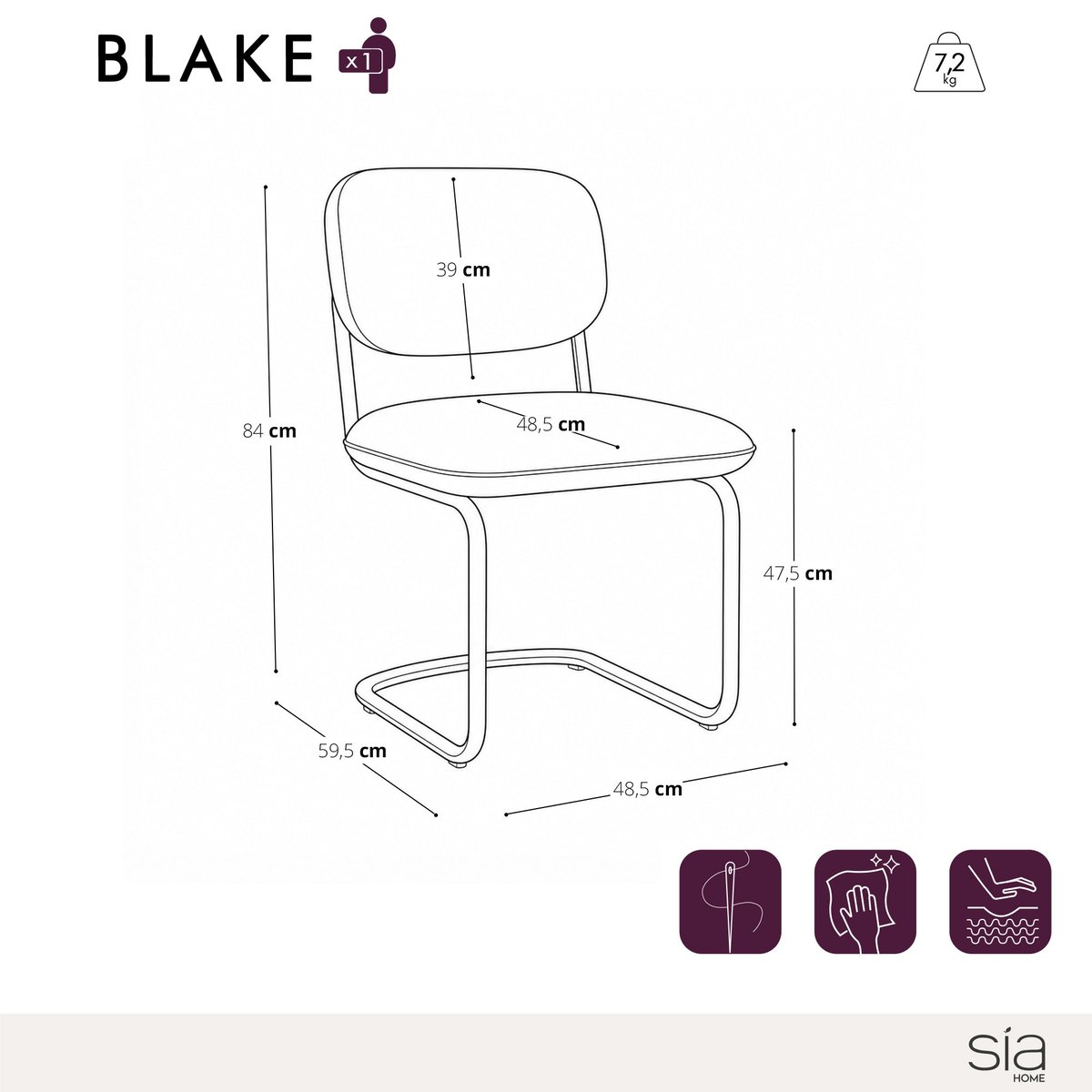 Lot de 2 chaises en velours texturé BLAKE crème, SIA HOME