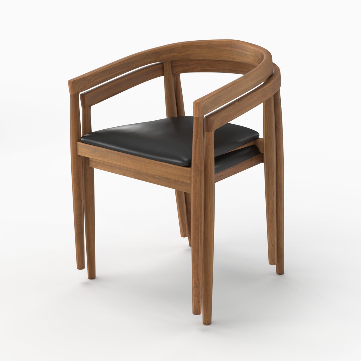 Lot de 2 chaises en bois de teck vernis et assise en cuir - BALI noir, MAISON PAVANE