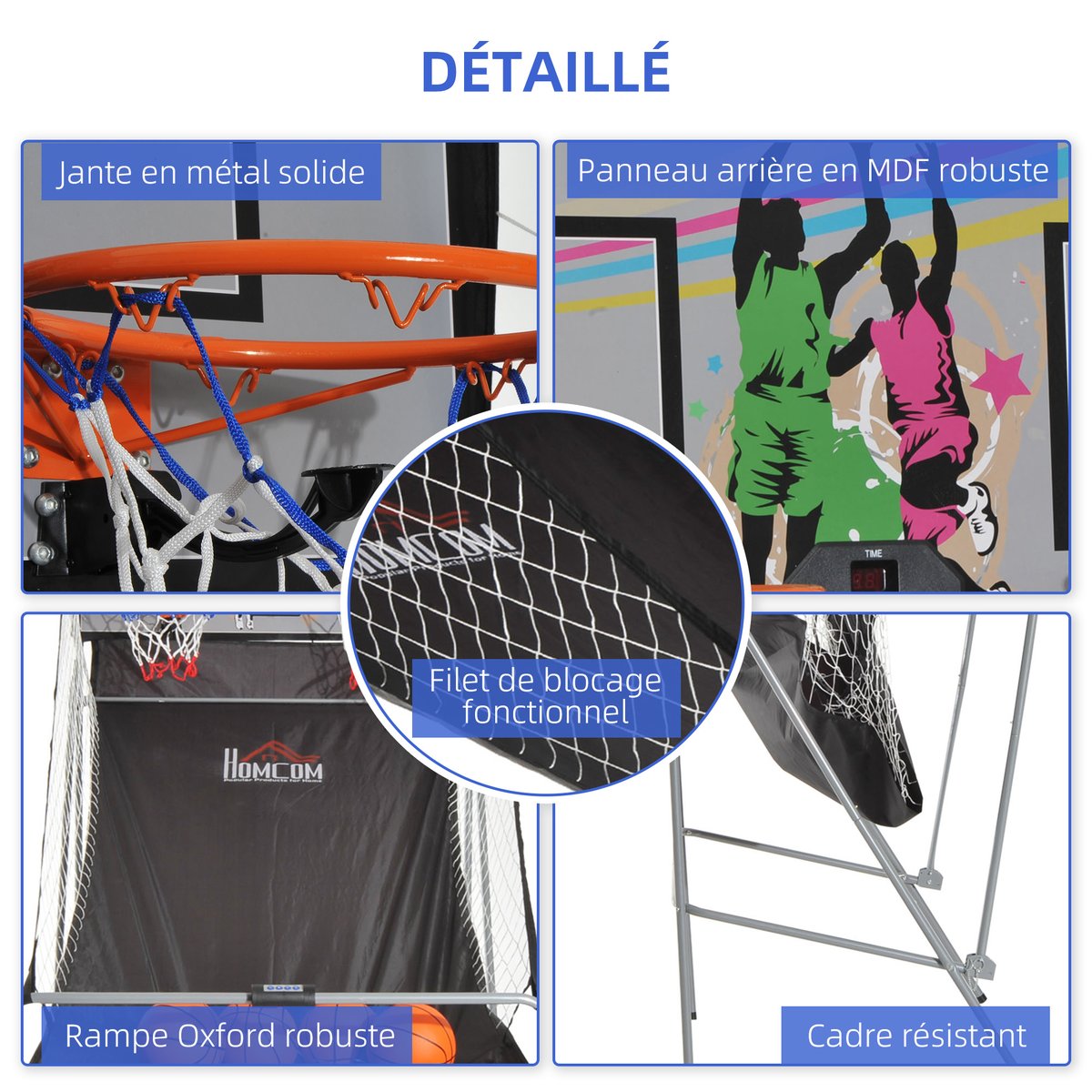 Jeu de tir au basket Bois Noir noir, HOMCOM