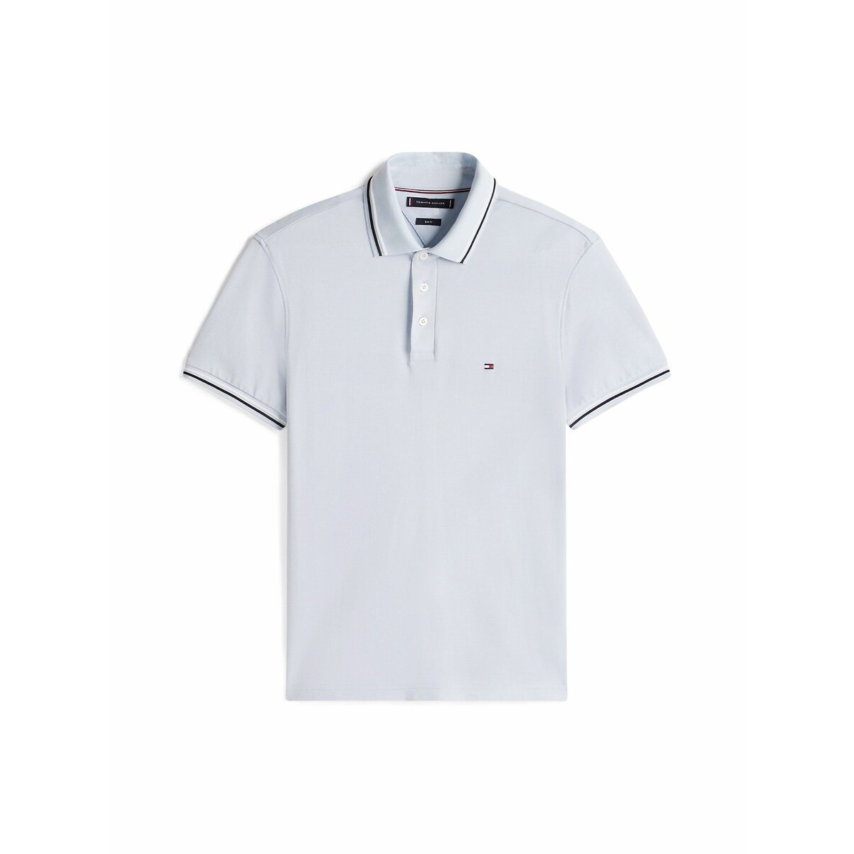 Polo ajusté à liseré bleu ciel, TOMMY HILFIGER