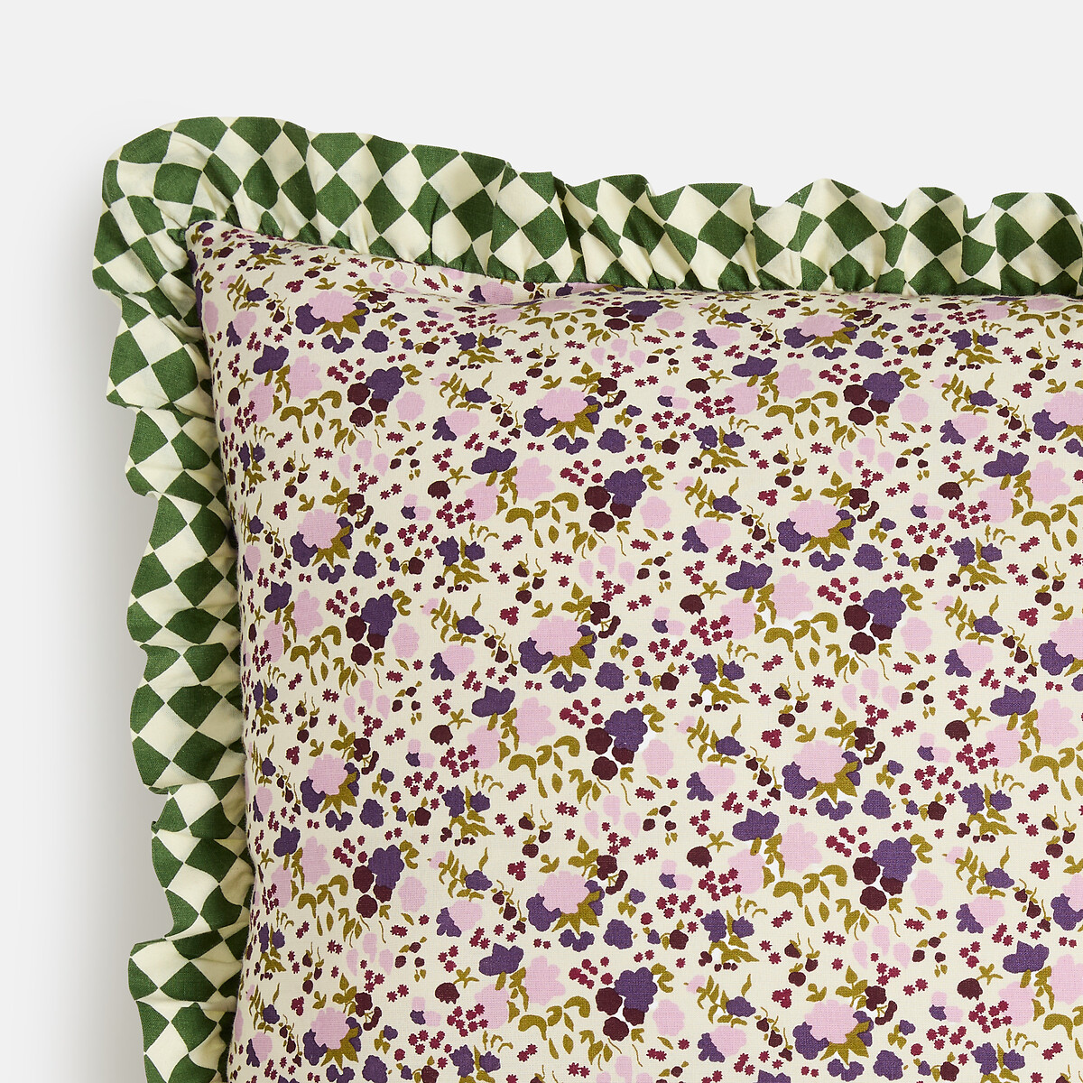 Funda de cojín de 45 x 45 cm, de algodón, con estampado de flores y cuadros, LEIHO multicolor, LA REDOUTE INTERIEURS