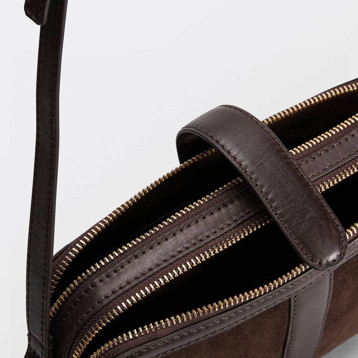 Sac porté travers double compartiment en cuir pudding, MONOPRIX