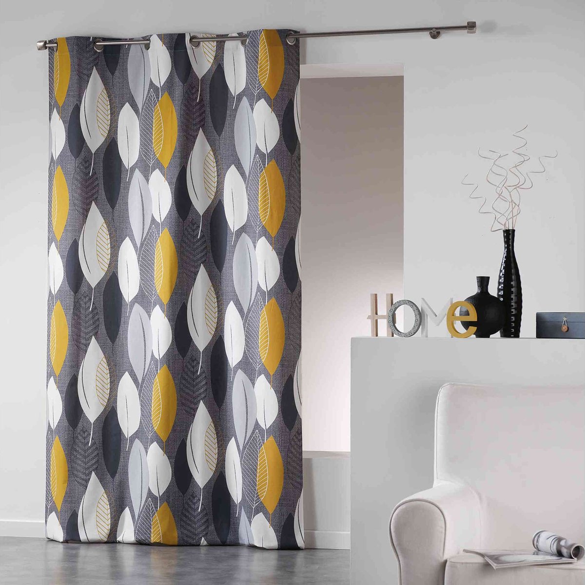 Rideau LEAFY YELLOW anthracite, DOUCEUR D'INTÉRIEUR