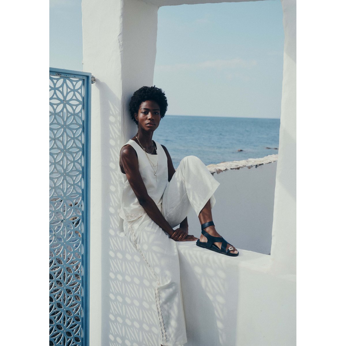 Top sans manches en lin et coton ecru, LA FEE MARABOUTEE
