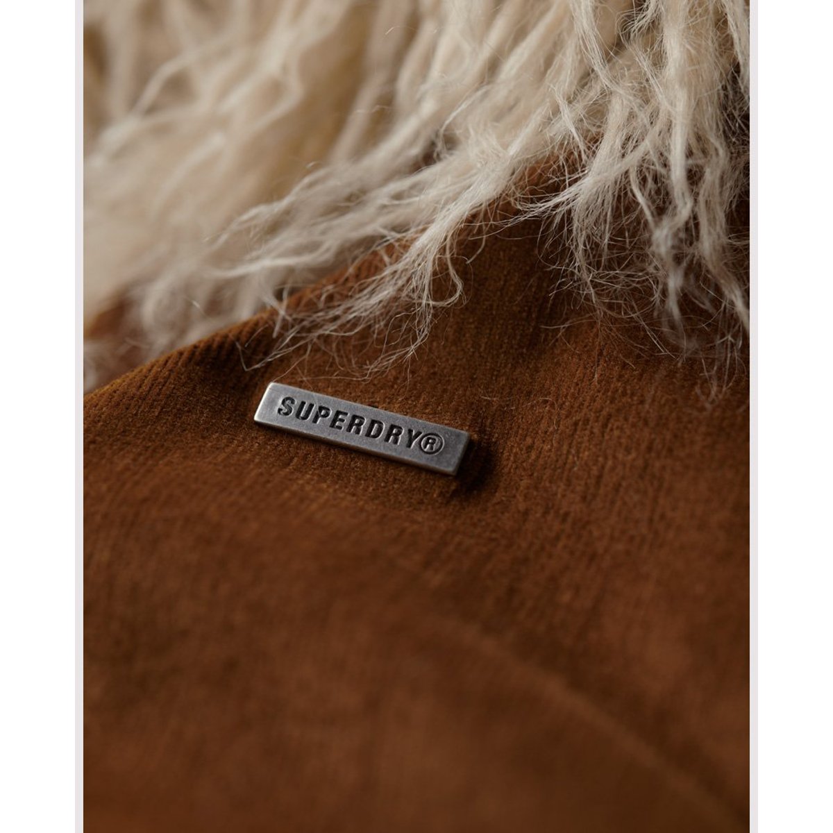 Manteau afghan avec doublure en imitation fourrure marron denim co tobacco, SUPERDRY