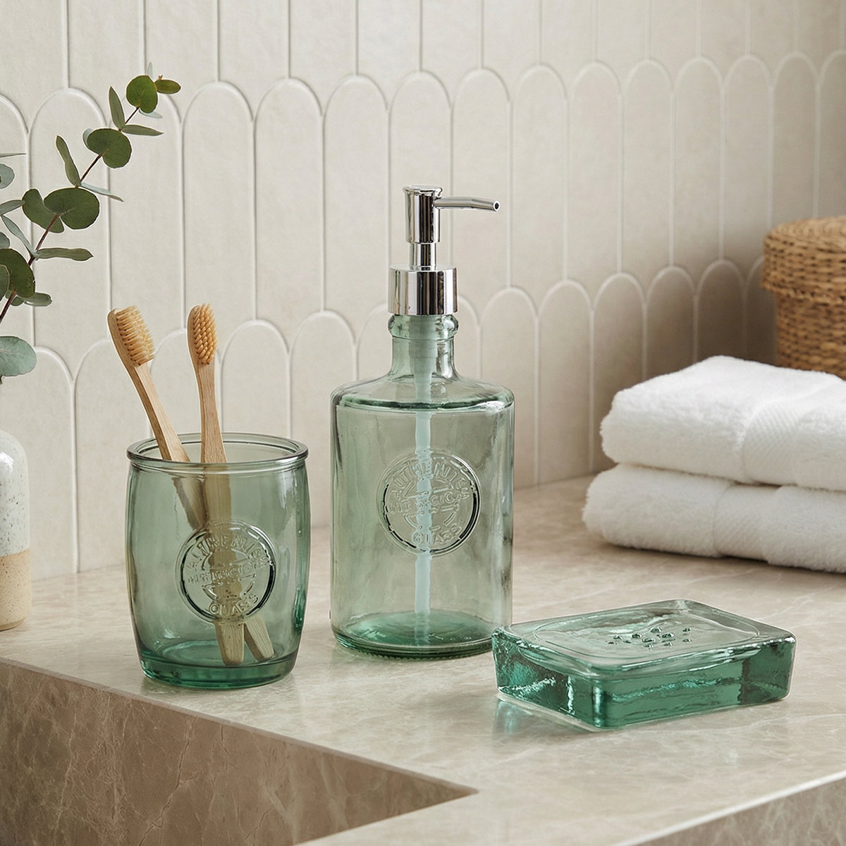Distributeur de savon en verre recyclé AUTHENTIC naturel, SENSEI MAISON