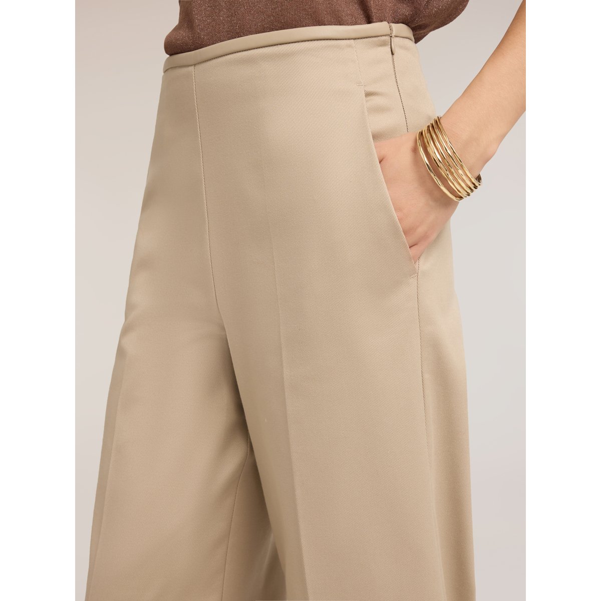 Pantalon palazzo à pli marqué beige, MOTIVI