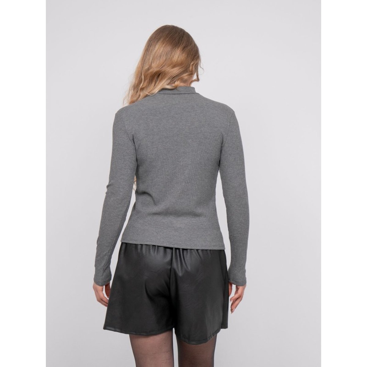 Sous-pull Côtelé Col Montant Manches Longues Fleoba gris, DONA LISA