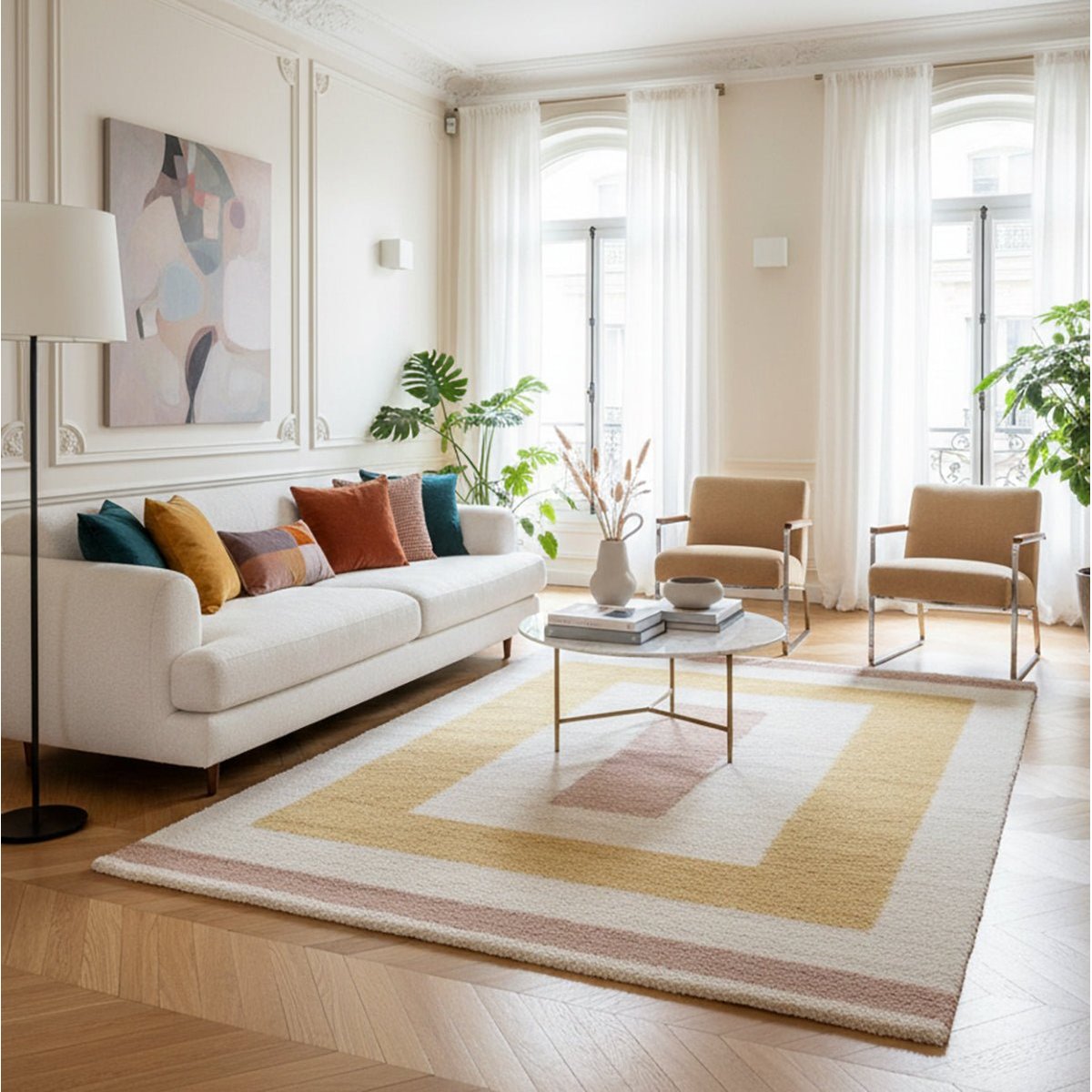 Tapis shaggy épais et confortable DOODLING jaune naturel, AFK LIVING