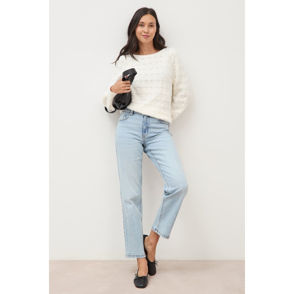 Pull manches longues col bateau ecru, BONOBO