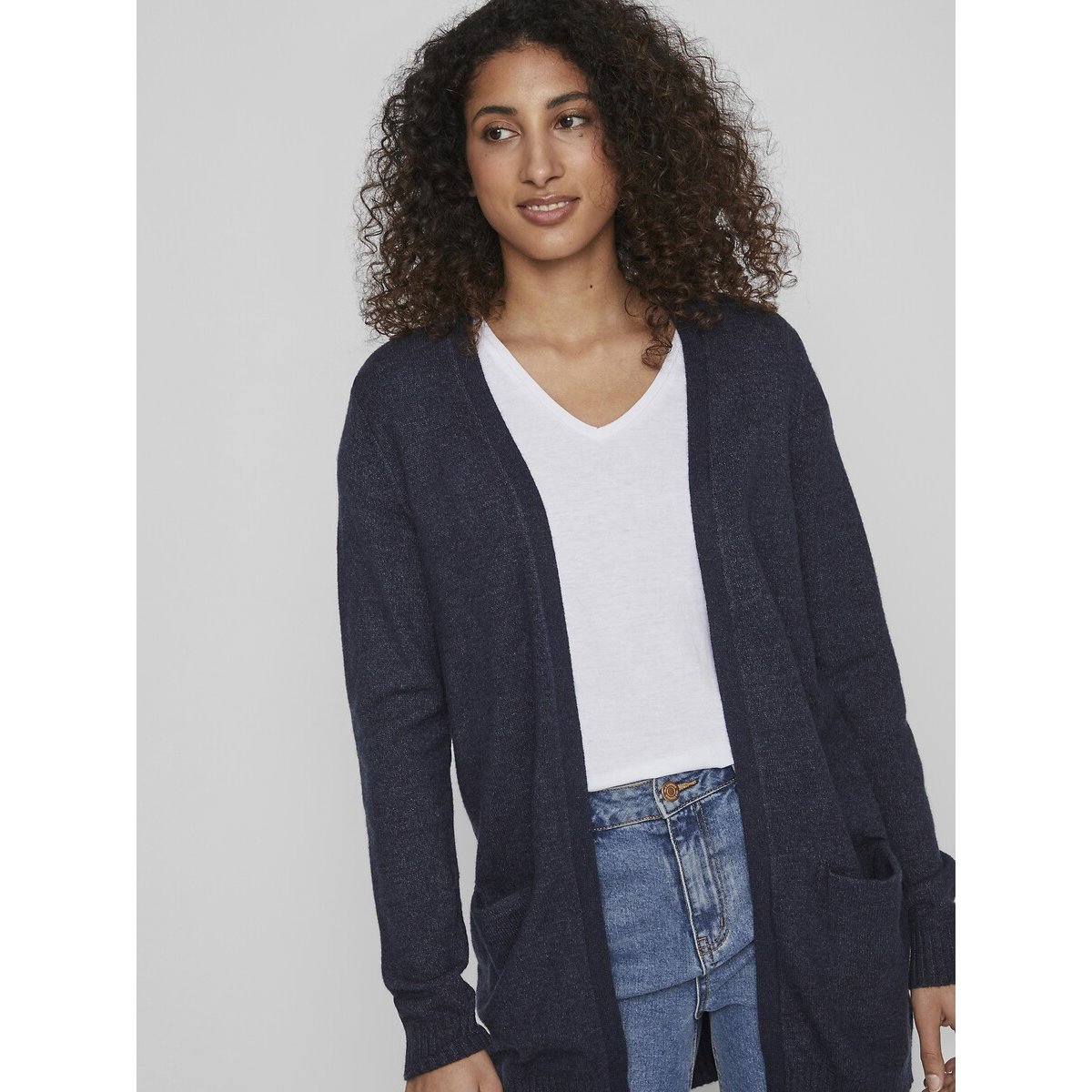 Cardigan in maglia fine blu marino, VILA